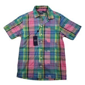 Polo‎ Ralph Lauren Madras Camp Shirt Mens XS Pink/Royal Classic-Fit $125 NEW